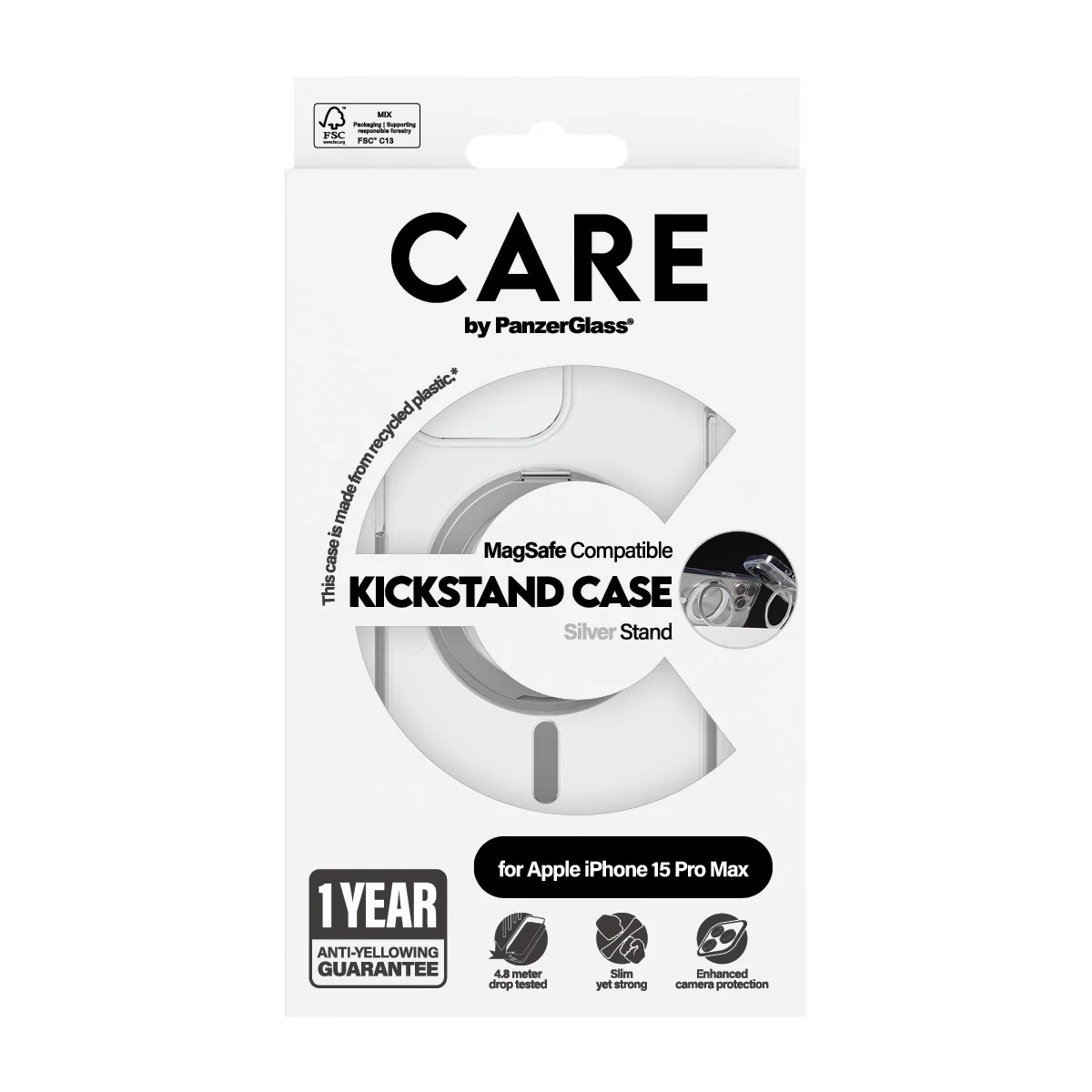 CARE™ by PanzerGlass® Case Transparent m. Silber Kickstand & MagSafe iPhone 15 Pro Max - Image 3