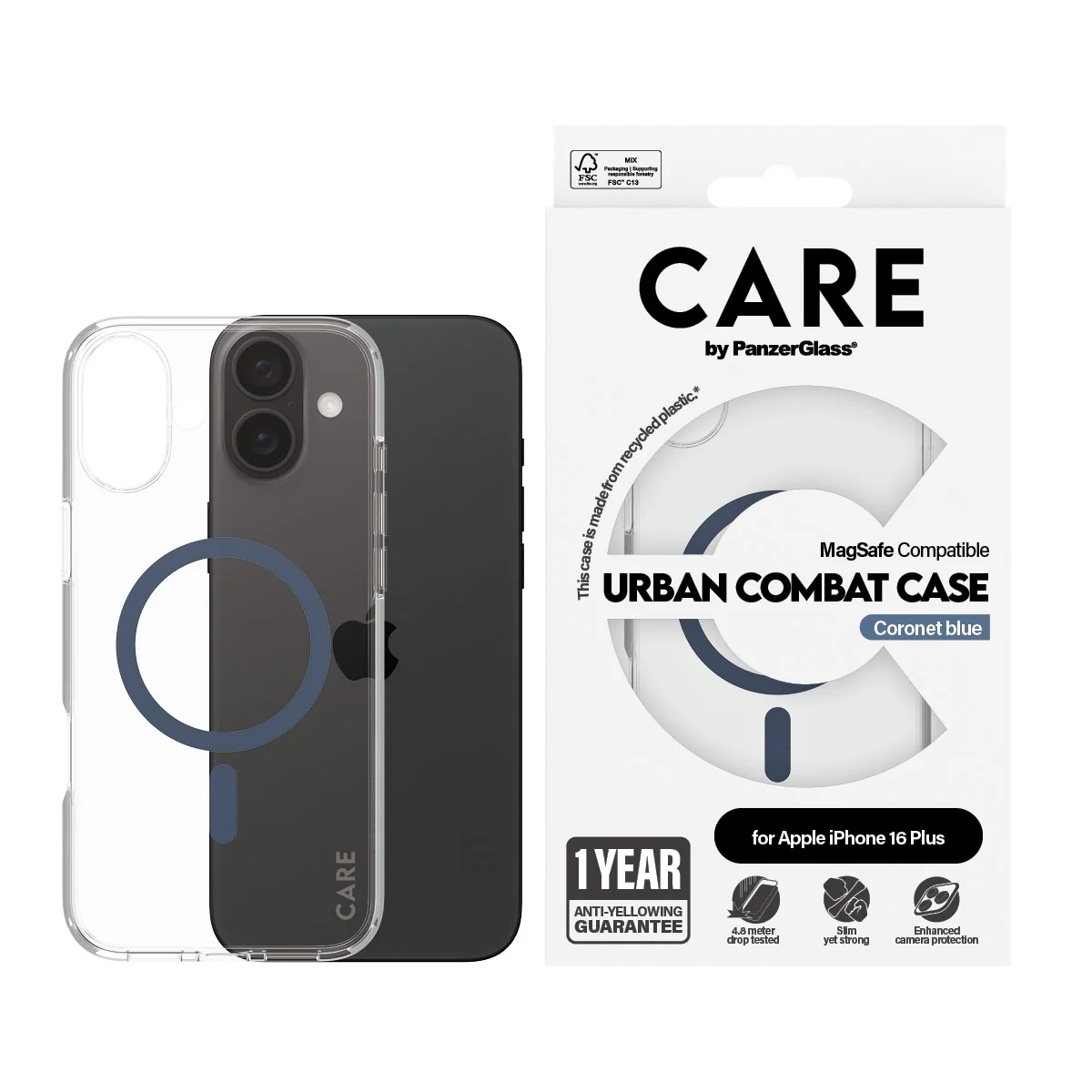 CARE™ by PanzerGlass® Urban Combat Case Transparent m. Blau MagSafe iPhone 16 Plus - Image 2