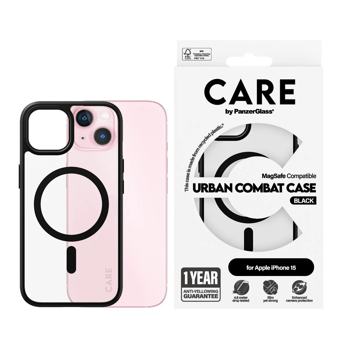 CARE™ by PanzerGlass® Urban Combat Case Transparent m. Schwarz MagSafe iPhone 15 - Image 2