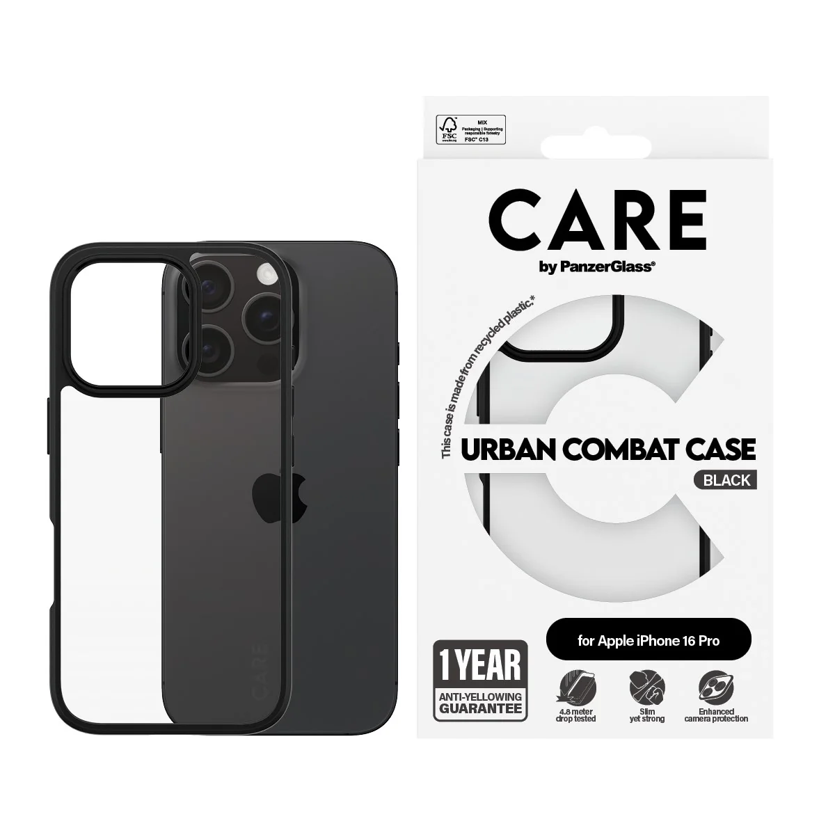 CARE™ by PanzerGlass® Urban Combat Case Transparent m. Schwarz Rahmen iPhone 16 Pro - Image 2