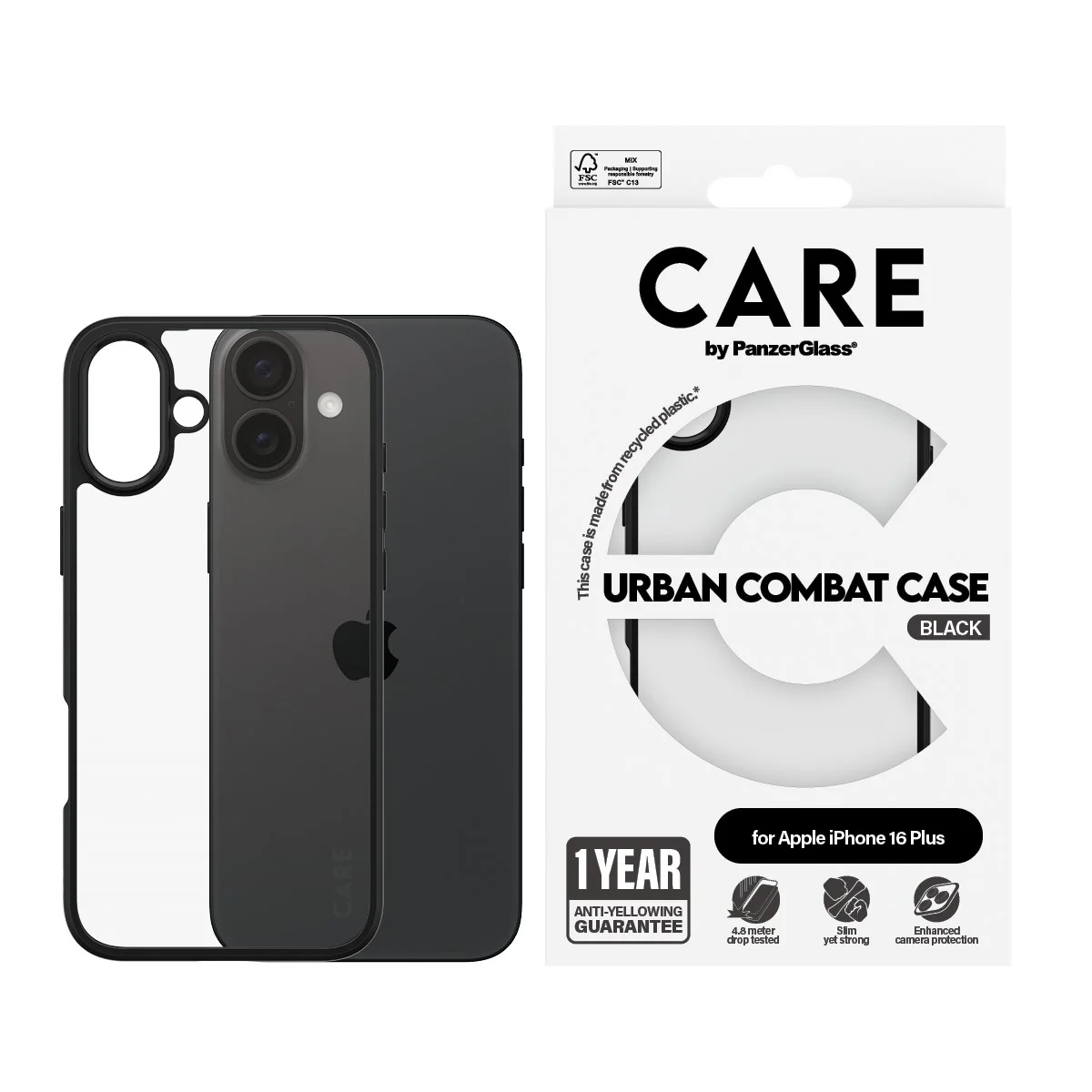CARE™ by PanzerGlass® Urban Combat Case Transparent m. Schwarz Rahmen iPhone 16 Plus - Image 2