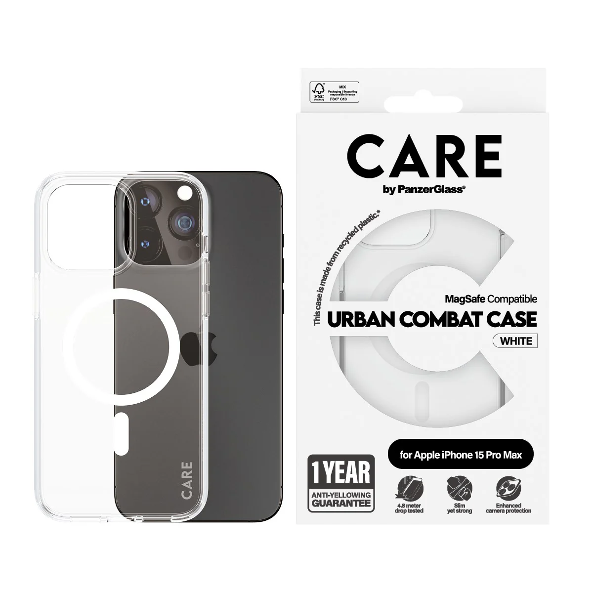 CARE™ by PanzerGlass® Urban Combat Case Transparent m. Weiß MagSafe iPhone 15 Pro Max - Image 2