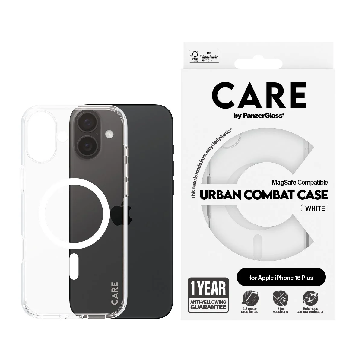 CARE™ by PanzerGlass® Urban Combat Case Transparent m. Weiß MagSafe iPhone 16 Plus - Image 2