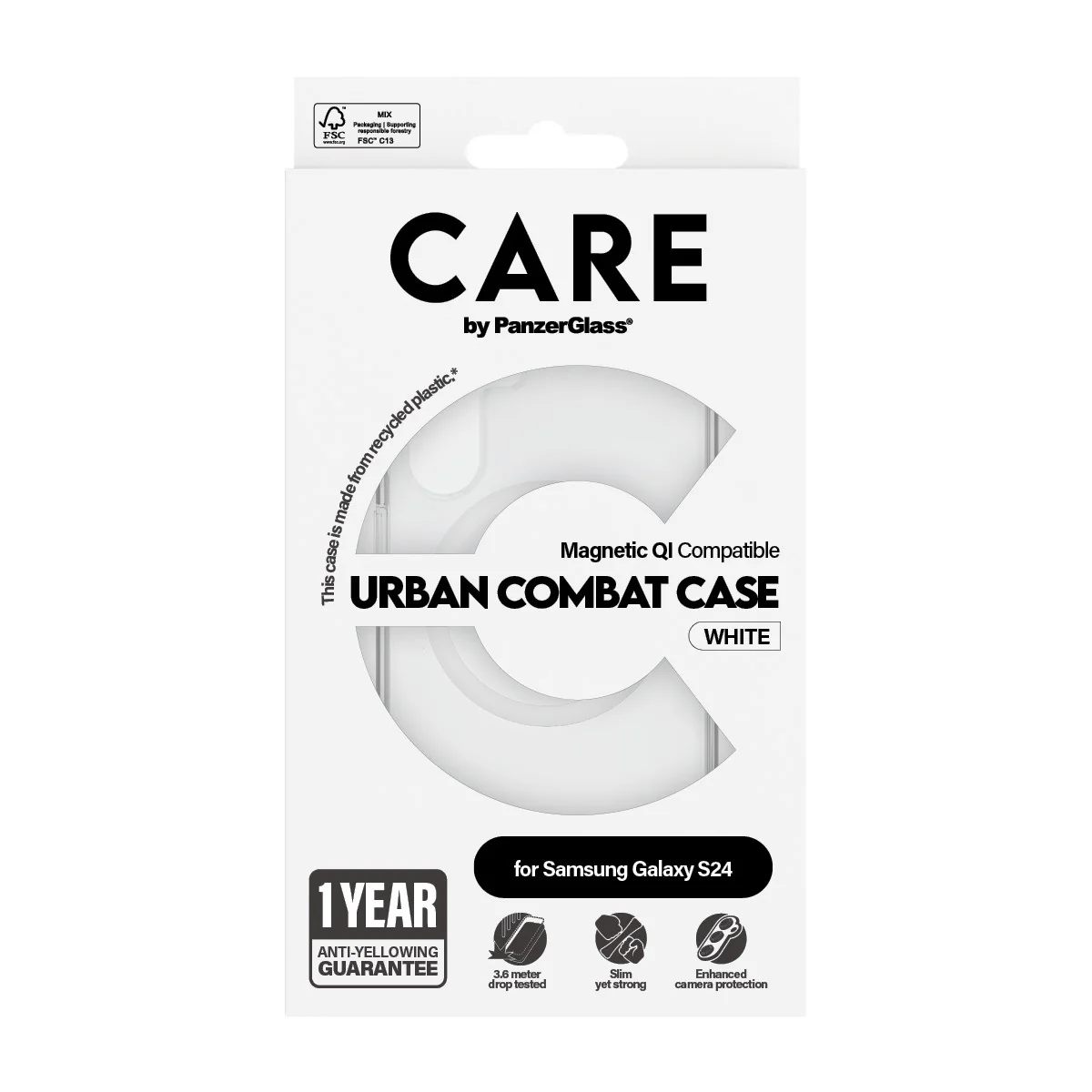 CARE™ by PanzerGlass® Urban Combat Case Transparent m. Weiß Qi Compatible Samsung Galaxy S24 - Image 3