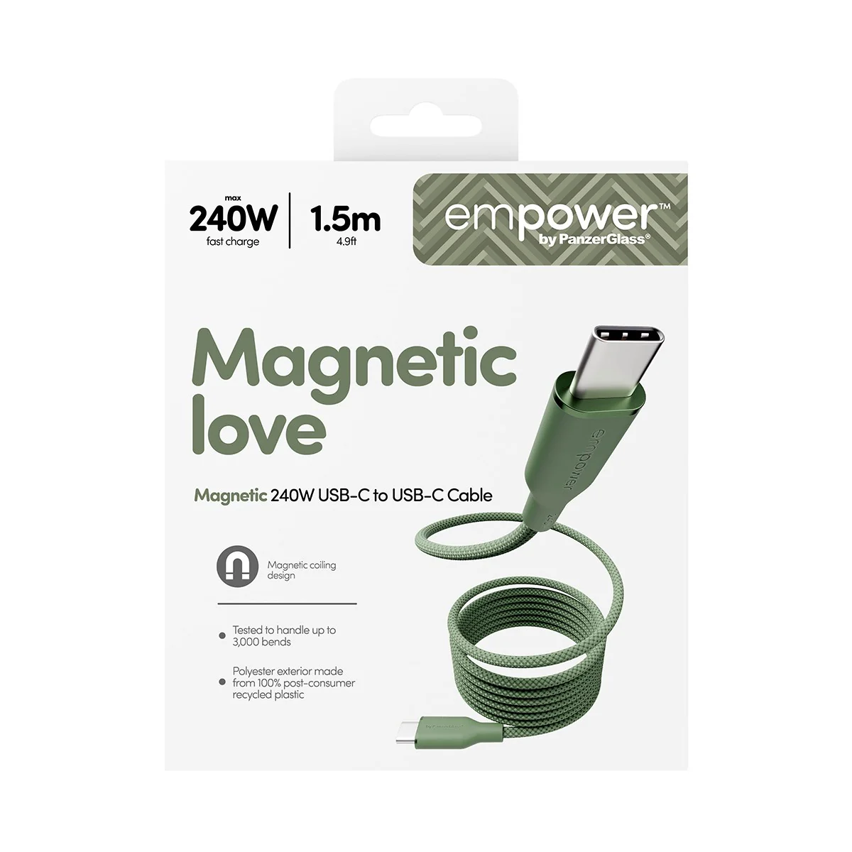 empower™ by PanzerGlass® Magnetic 240W USB-C to USB-C Kabel | USB 2.0 | 1.5M | Sage - Image 3