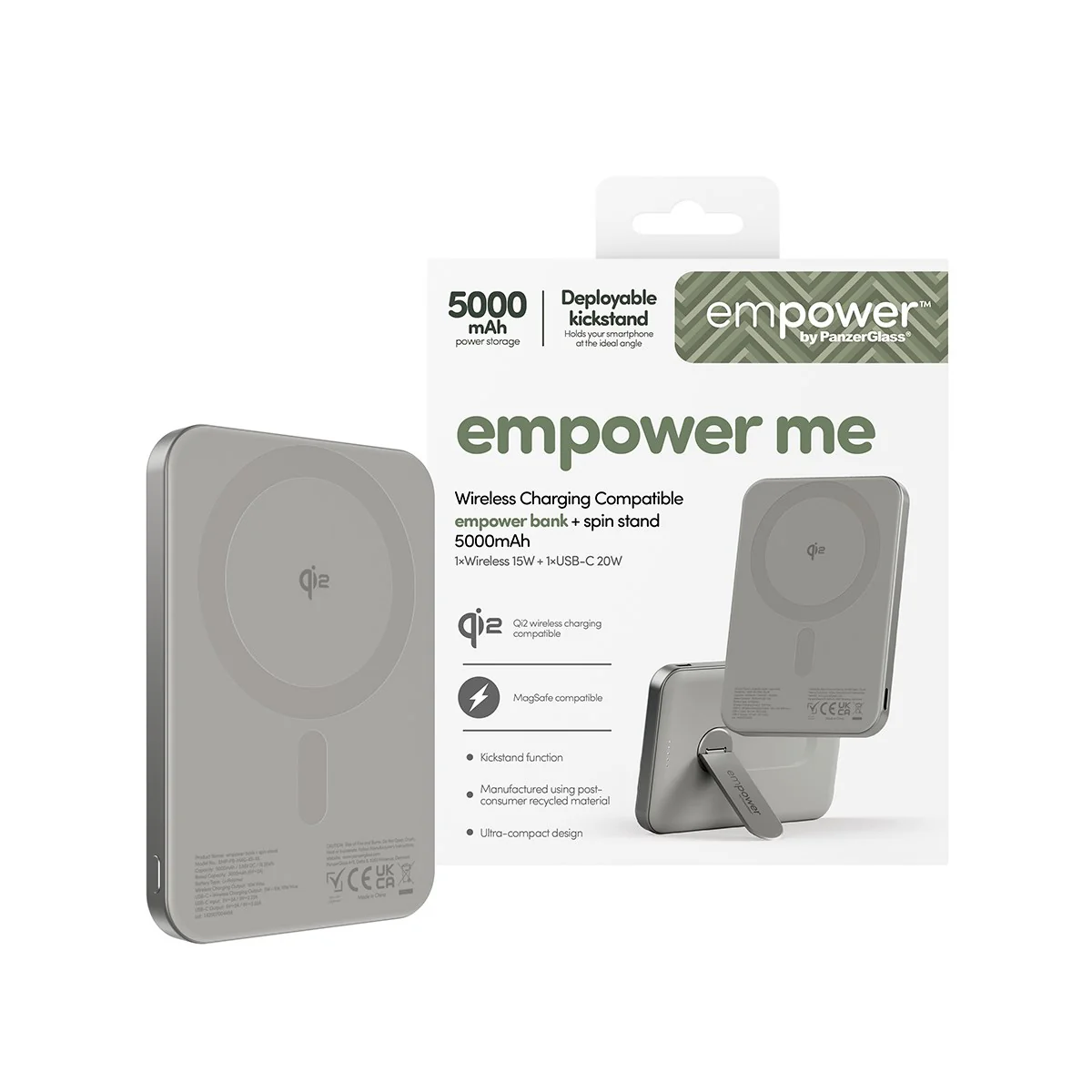 empower™ by PanzerGlass® empower™ Bank m. Spin Stand | 5000mAh | Titanium - Image 2