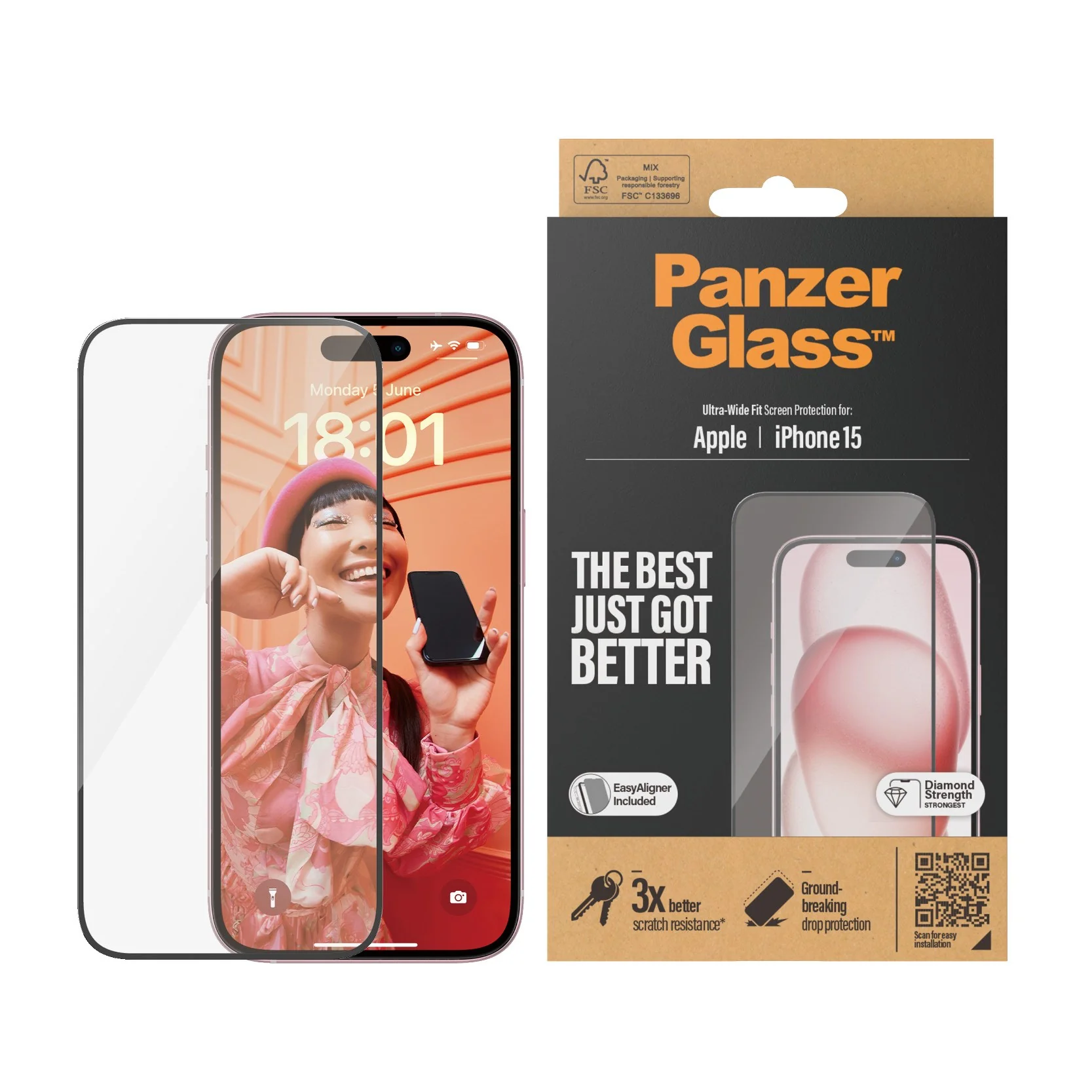 PanzerGlass® Displayschutz iPhone 15 | Ultra-Wide Fit m. EasyAligner - Image 2