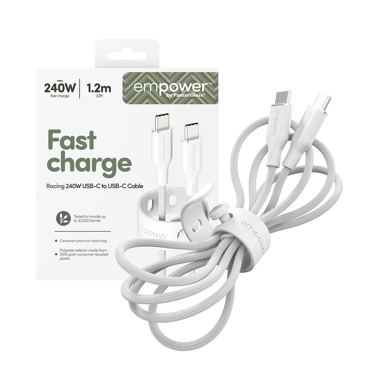 empower™ by PanzerGlass® Racing 240W USB-C to USB-C Kabel | USB 2.0 | 1.2M | Silber Weiss - Image 5