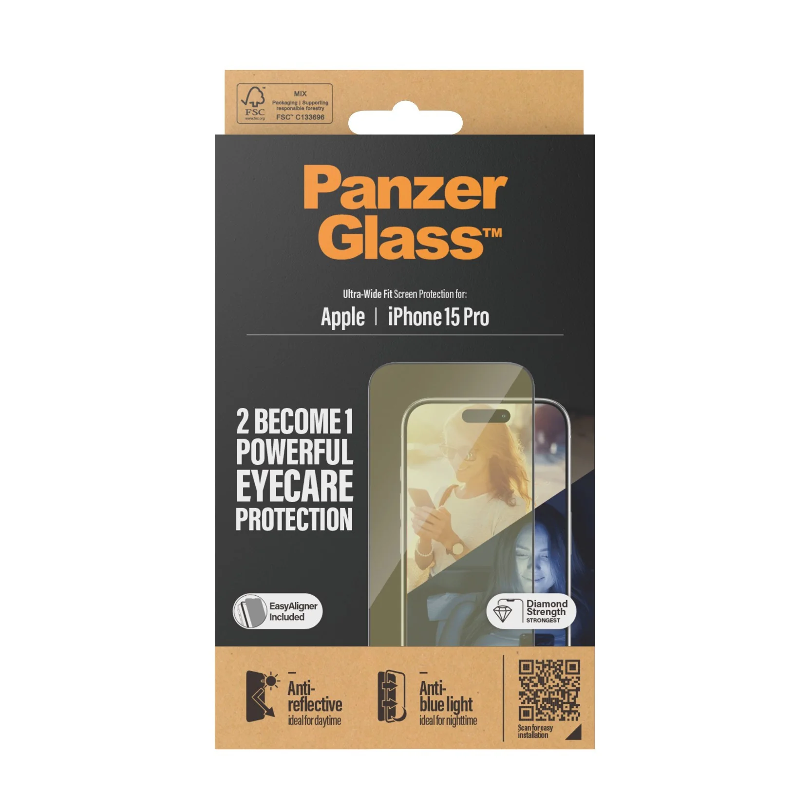 PanzerGlass® EyeCARE™ Displayschutz iPhone 15 Pro | Ultra-Wide Fit m. EasyAligner - Image 3