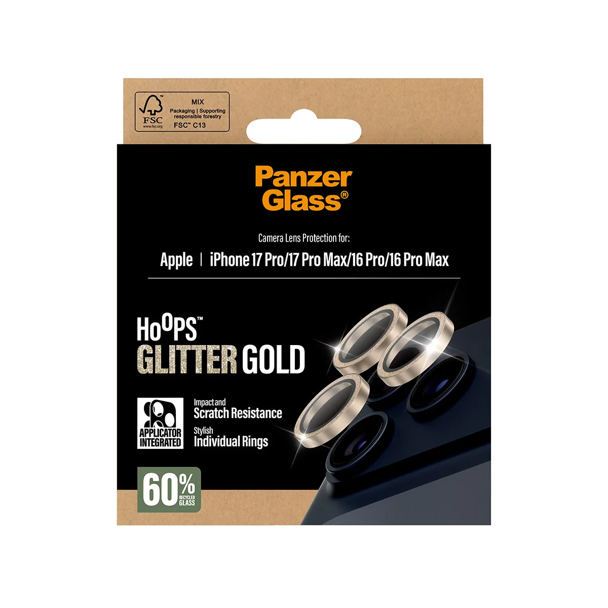 PanzerGlass® Hoops® Kameraschutz Glitter Gold iPhone 17 Pro | iPhone 17 Pro Max | iPhone 16 Pro | 16 Pro Max - Image 3