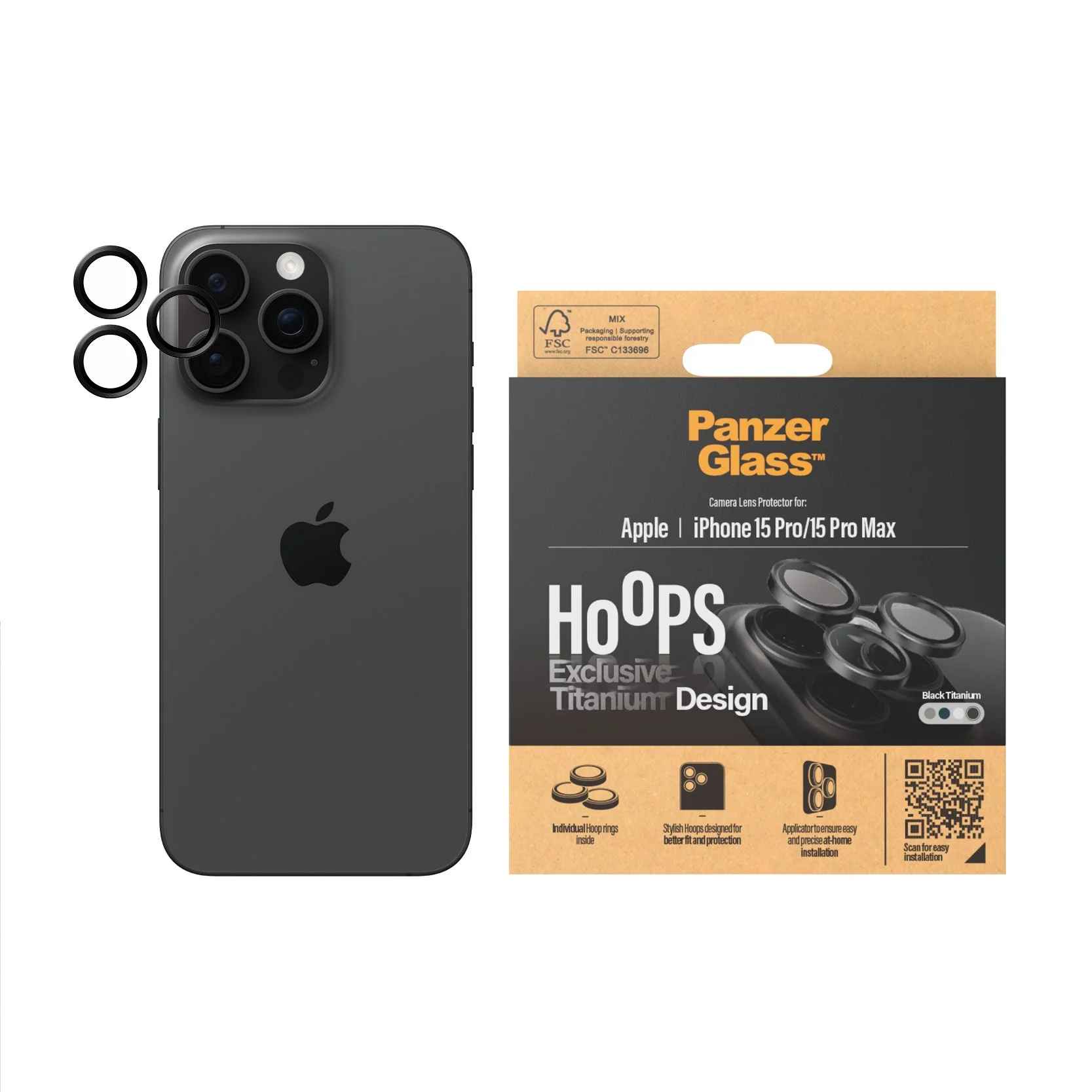 PanzerGlass® Hoops® Titanium Kameraschutz Schwarz iPhone 15 Pro | 15 Pro Max - Image 2