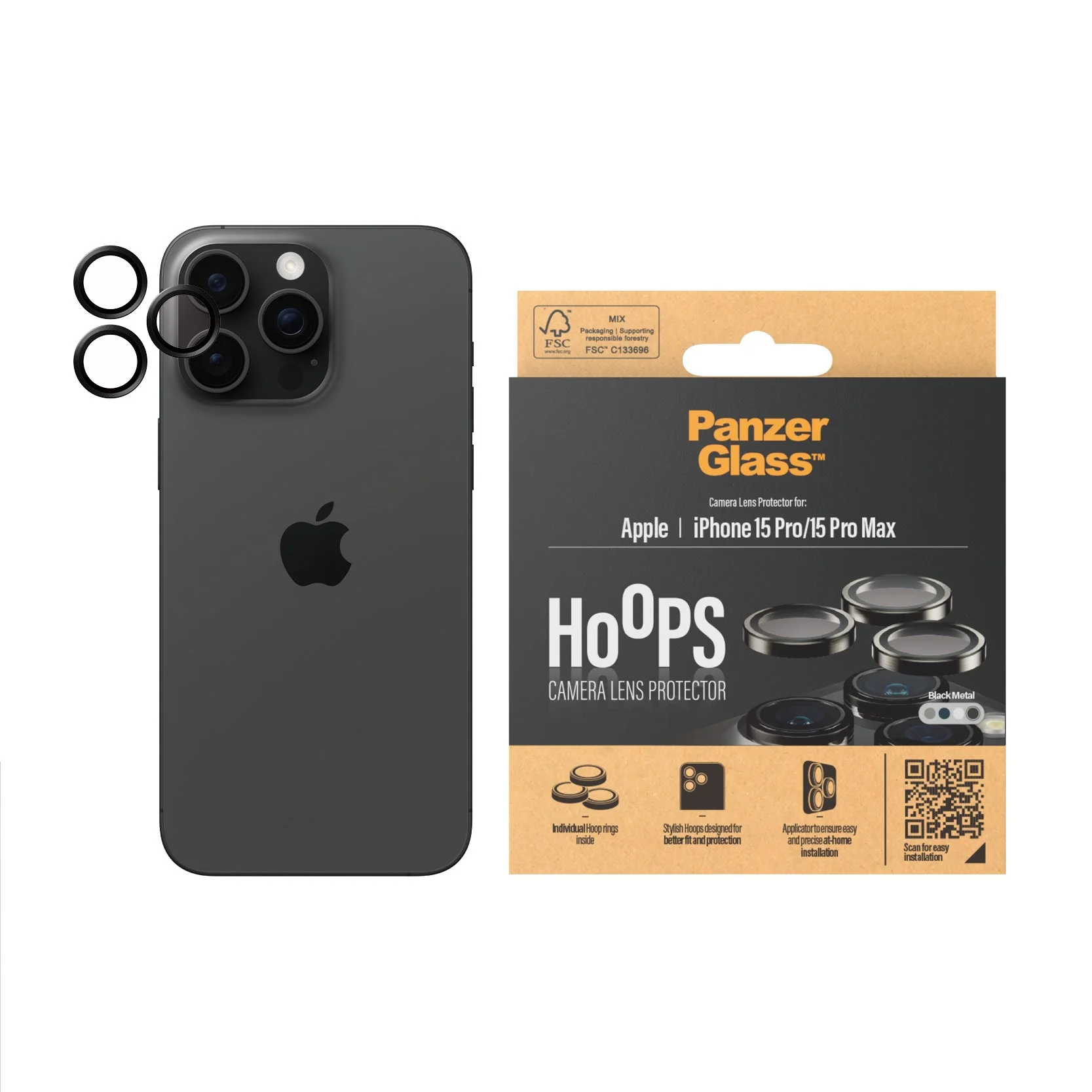 PanzerGlass® Hoops® Metall Kameraschutz Schwarz iPhone 15 Pro | 15 Pro Max - Image 2