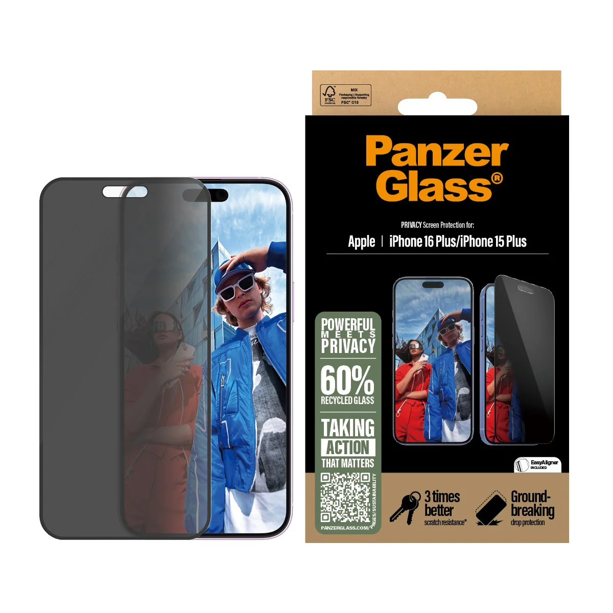 PanzerGlass® 2-Way Privacy Displayschutz iPhone 16 Plus | 15 Plus | Ultra-Wide Fit m. EasyAligner - Image 2