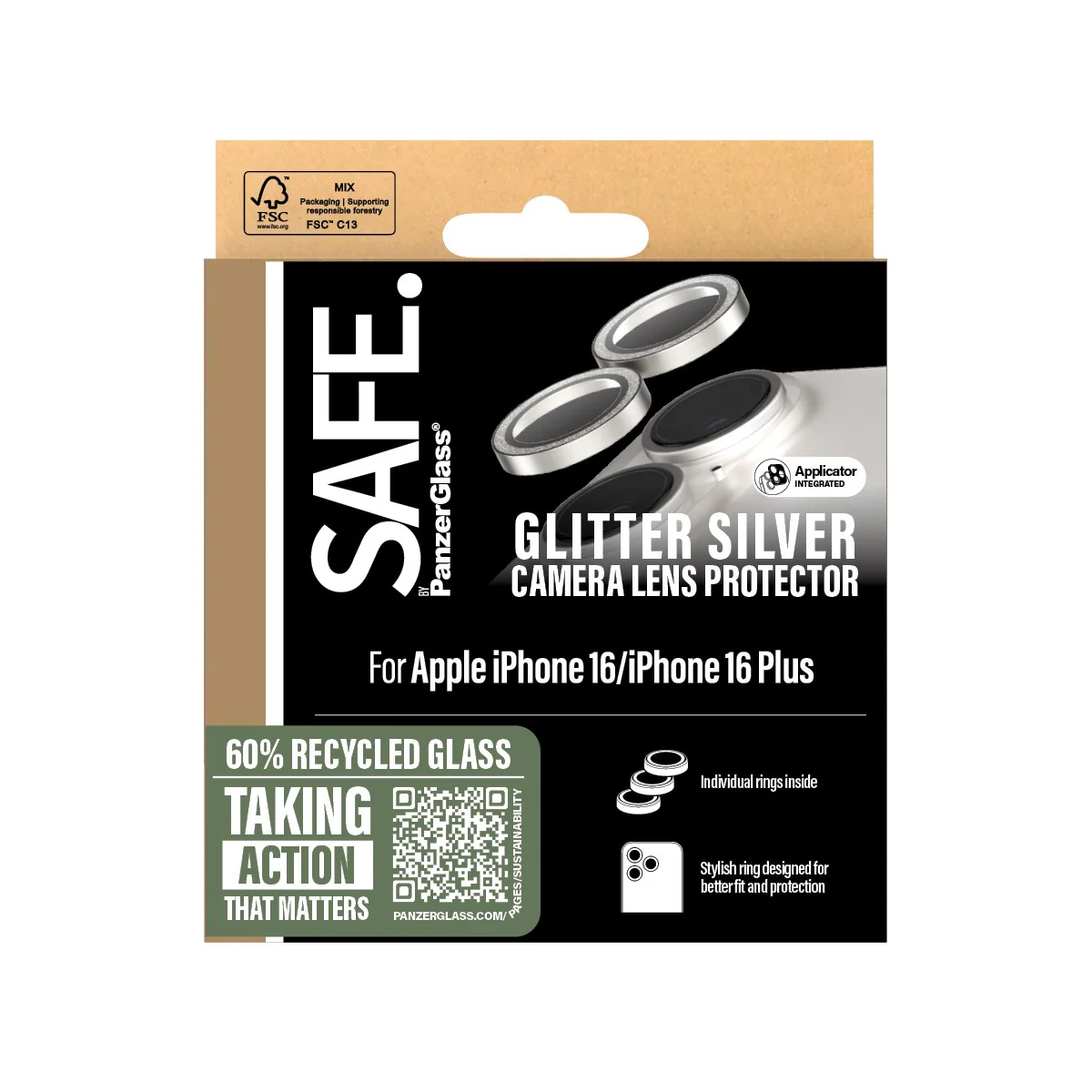 SAFE. by PanzerGlass® Kameraschutz Glitter Silber iPhone 16 | 16 Plus - Image 3